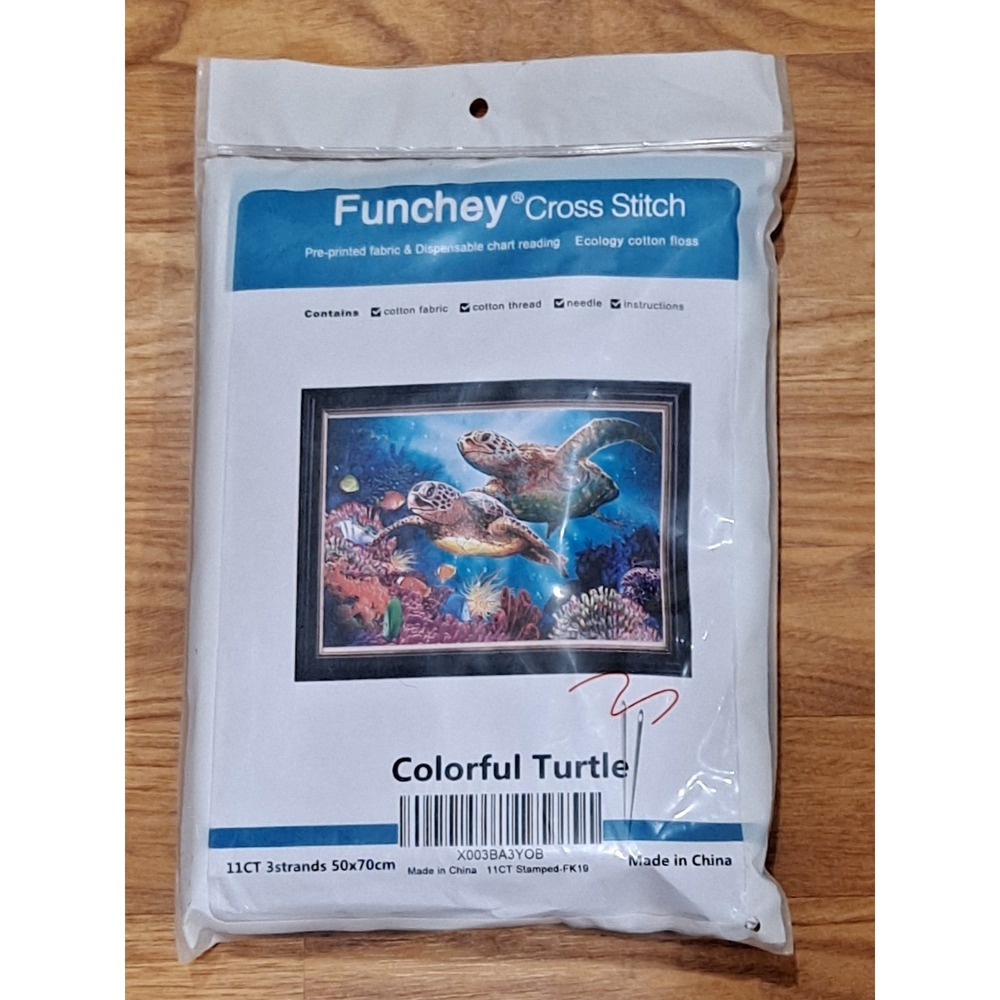 Funchey Cross Stitch Needlepoint Kit Colorful Turtle NIB 50x70 cm